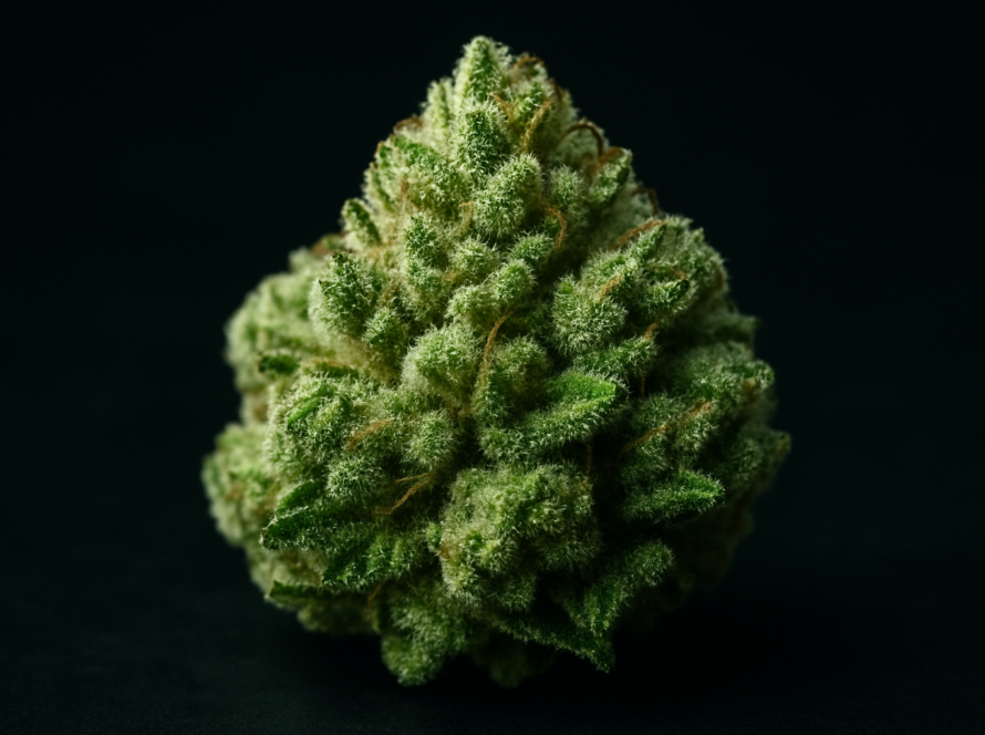 AI : Premium craft cannabis close up — a frosty green…