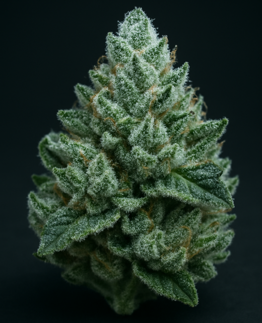 AI : Professional macro photograph of a single frosty cannabis…