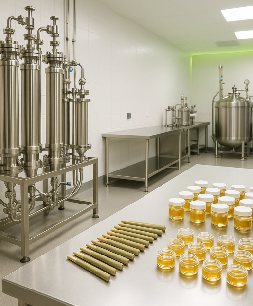 AI : Professional photograph of a spotless cannabis manufacturing and…